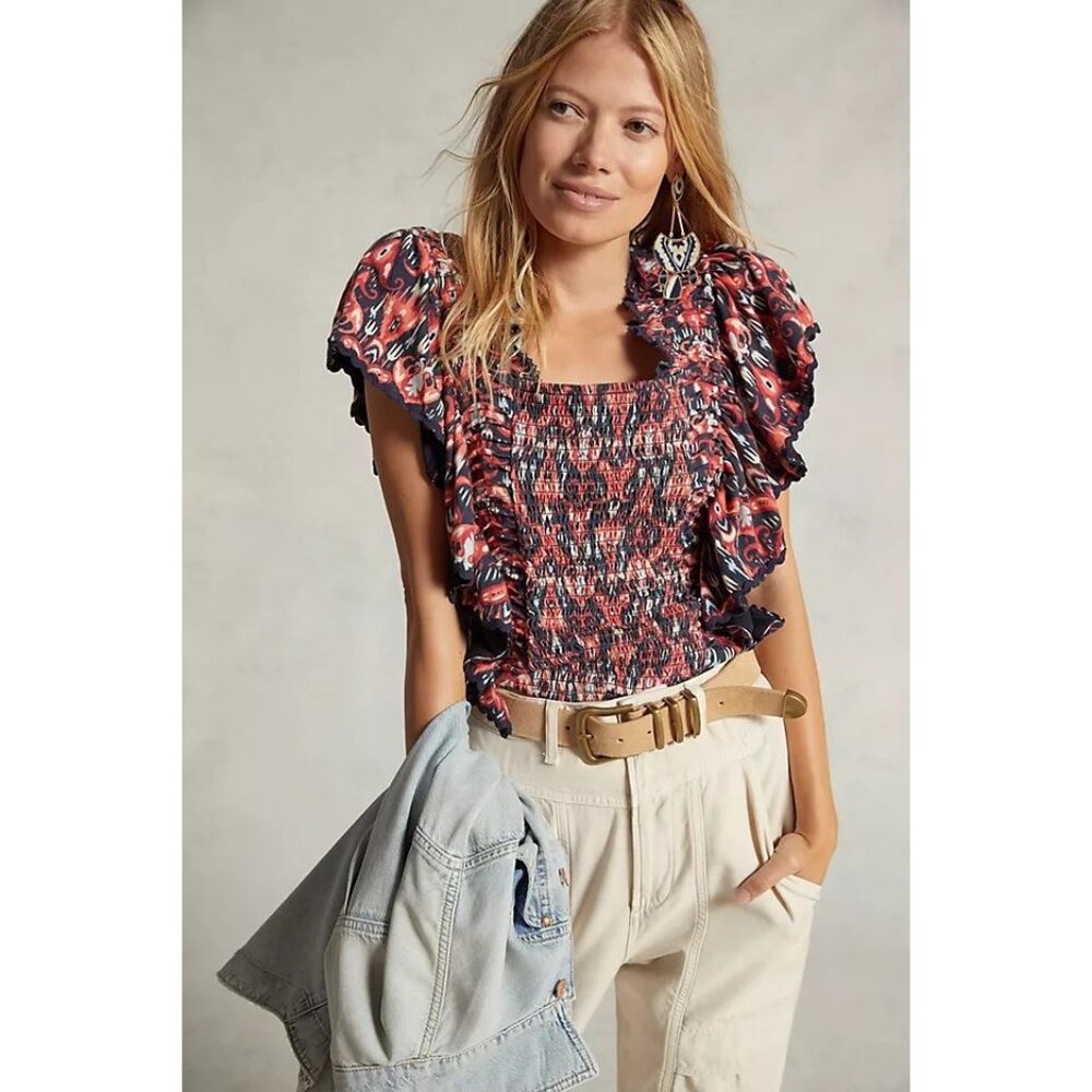 Anthropologie NWT Let Me Be Smocked Crop Top size Small